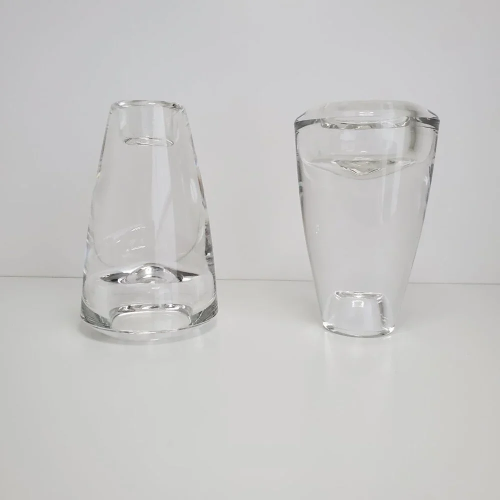 Pair of Crate & Barrel Duo Tall Candle Holders Glass Reversible Taper or Votive